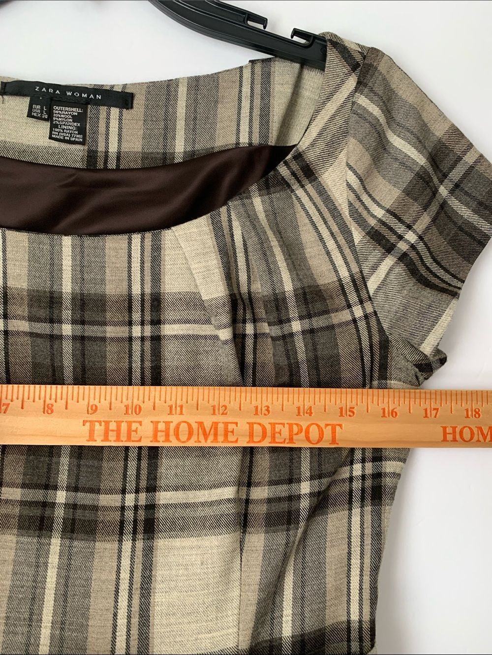 Zara Wool Blend Beige and Brown Plaid Belted Pockets Dress Size L - Picture 3 of 8
